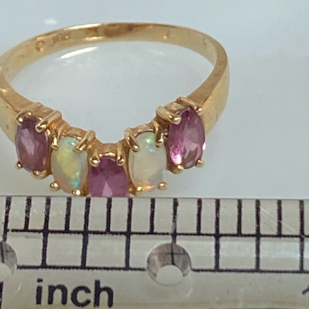 Vintage 10K Gold Opal + Amethyst 5-Stone Ring Sz 7 - Picture 11 of 11